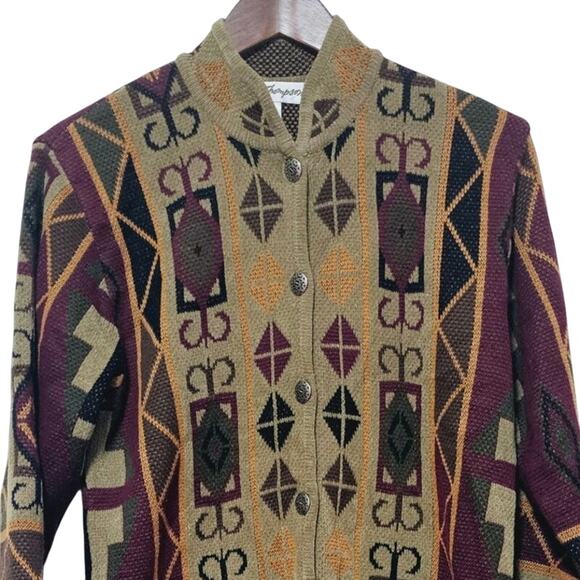 Norm Thompson Cardigan Duster Sweater Women's Sz S Oversized Aztec Boho Cottage - Picture 2 of 7
